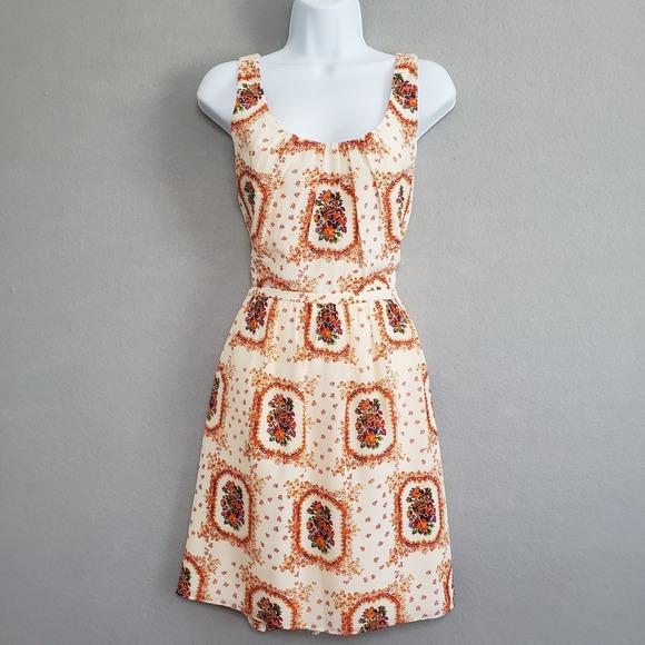 Madewell Dresses & Skirts - Madewell 2 100% Silk Mini Dress Cream Floral Medallion Boho Sleeveless